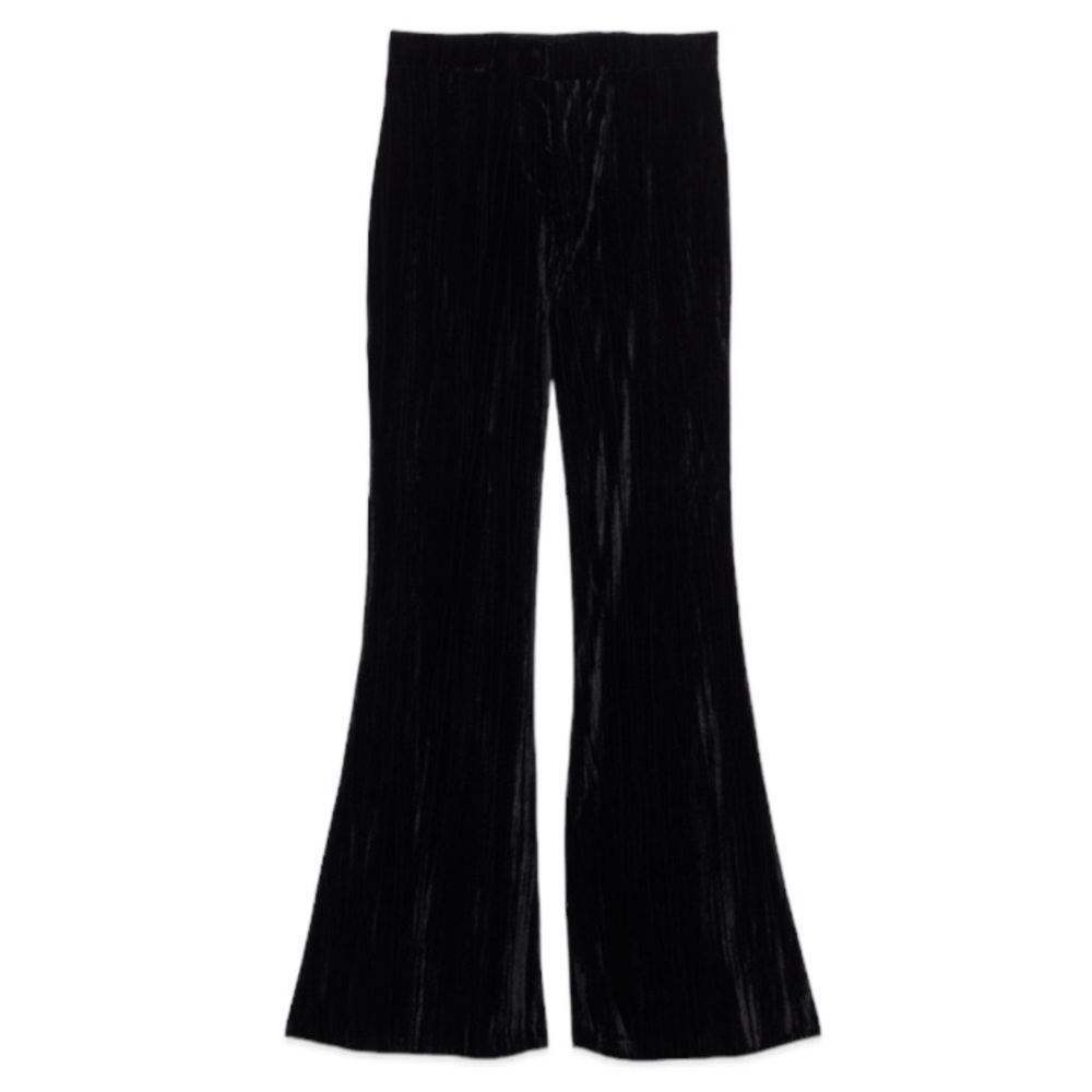 Zara Black Crushed Velvet Flare Pants NEW SIZE SMALL